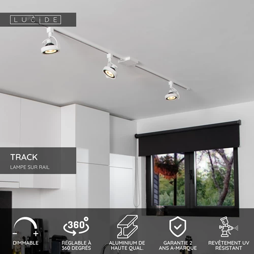 Lucide TRACK DORIAN Spot sur rail - Système de rail monophasé / Éclairage sur rail - 1xES111 - Blanc(Extension) - USP